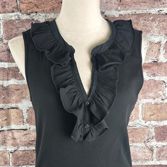 Lauren Ralph Lauren Black Ribbed Cotton Ruffle V-Neck Sleeveless Top Large - Picture 5 of 14
